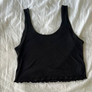 Aerie Black Sleeveless Ruffled Crop Top